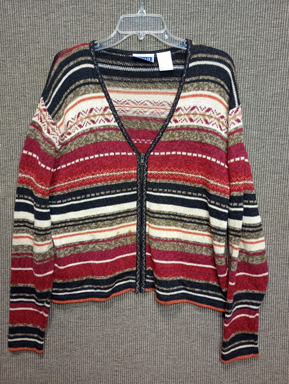 ERIKA WOMENS KNIT SWEATER ZIPPER CLOSURE GRANNY CORE COTTAGE CORE XL